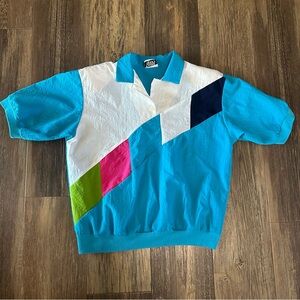 TEDDI SPORT vintage pullover colorblock shirt women's M L bright 80's vibe